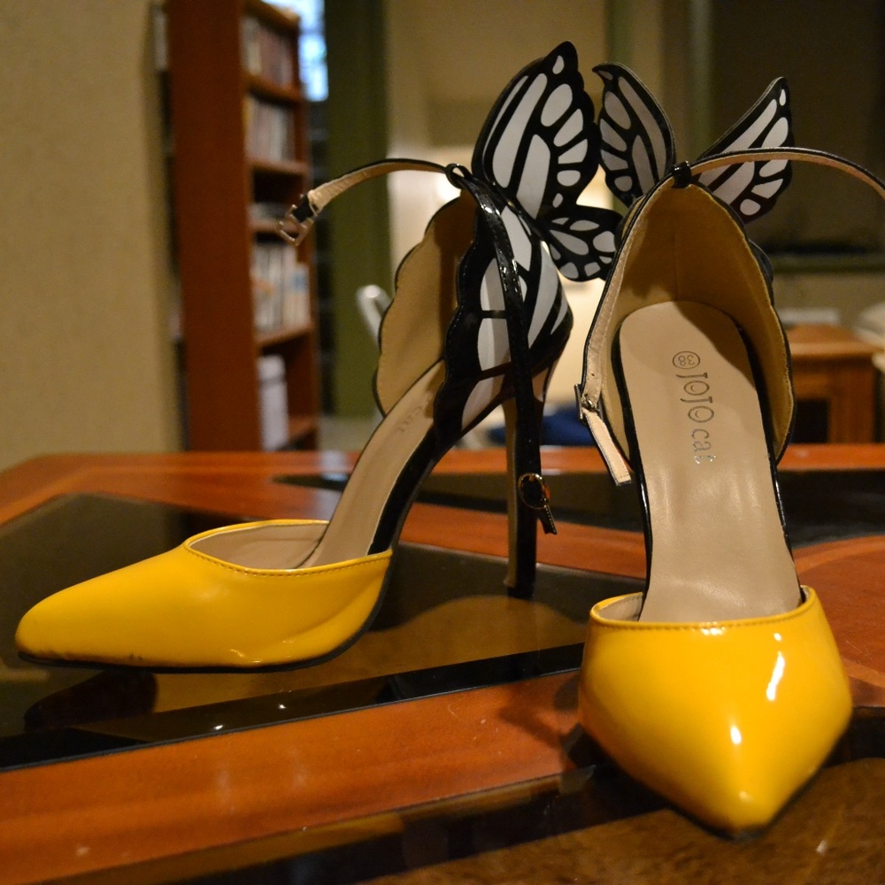Butterfly Black, White, & Yellow Heels